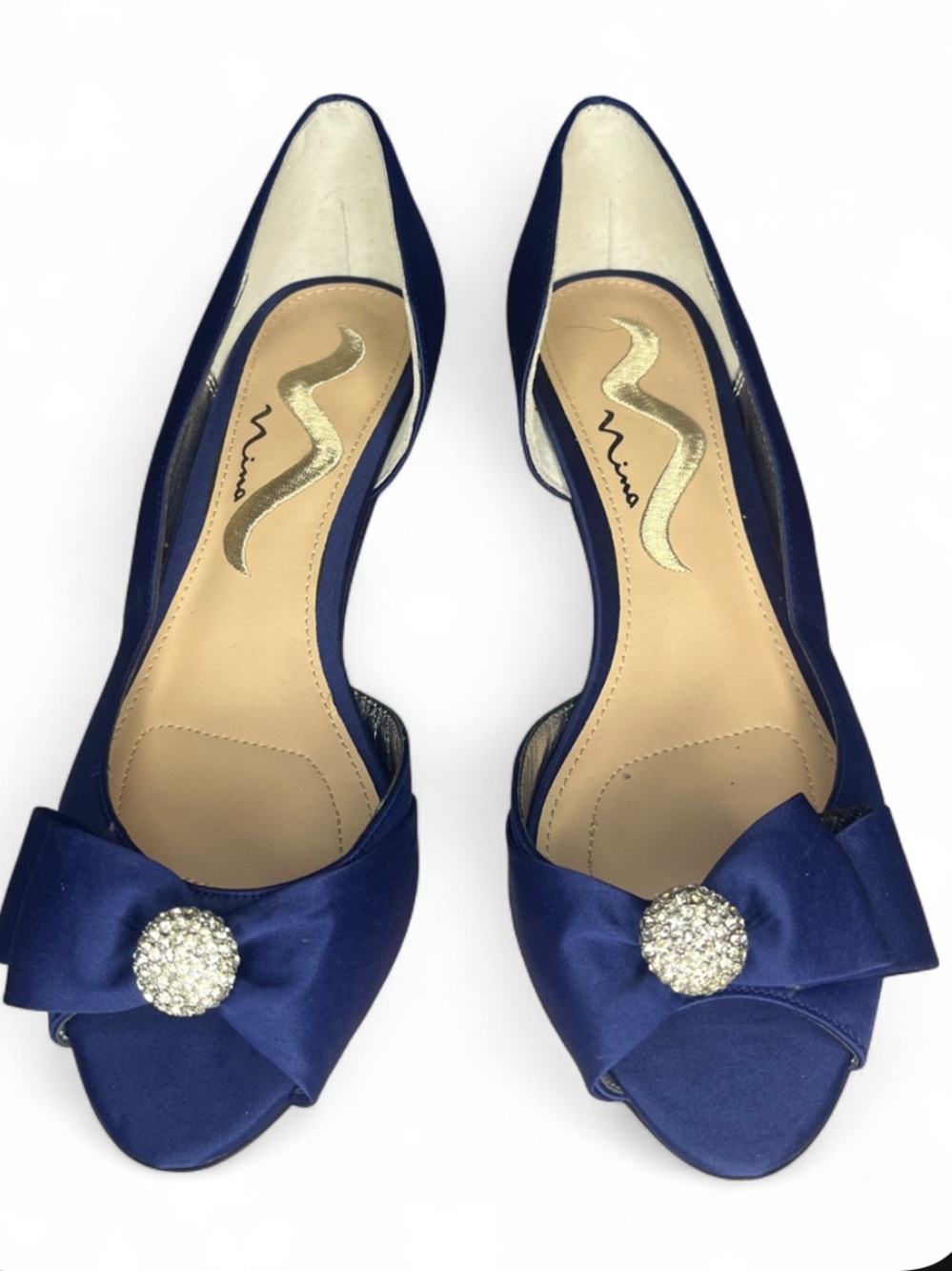 NEW Nina Blue Satin Slip On Peep Toe Low Wedge Heels Summer Bridal Shoes Size 7